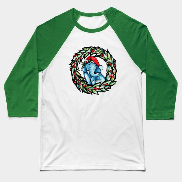 Christmas Elephant Baseball T-Shirt by bubbsnugg